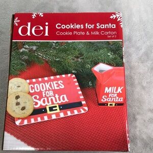 DEI Cookies and Milk for Santa Plate and Milk Container Holiday Set